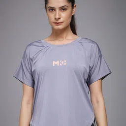 mkh Women Graphic Print Crew Neck Polyester Purple T-Shirt image 1