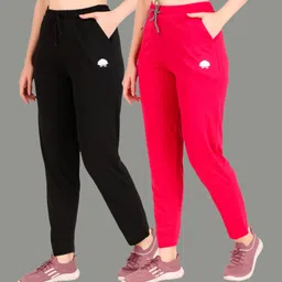 gaa Pack of 2 Women Solid Black, Pink Track Pants-picture-13