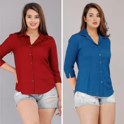 munga fashion Women Regular Fit Solid Built-up Collar Casual Shirt image 1