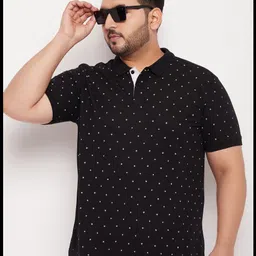 metronaut plus Plus Size Men Solid Polo Neck Cotton Blend Black T-Shirt-picture-26