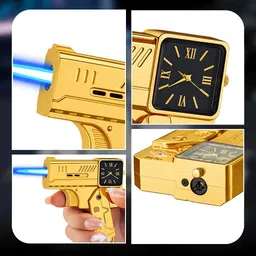 humbig Folding Gun Clock Golden Lighter Red Flame Lighter Mecha Gyro Butane Safety Lock and Adjustable Flame, Butane Torch with Anti-scalding Device Pocket Lighter image 3