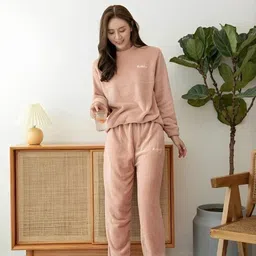 lugo Women Night Suit Set Pink Solid-picture-15