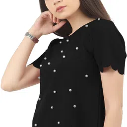 laya Casual Regular Sleeves Embellished Women Black Top image 3