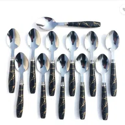 paradise sales Premium Stainless Steel Spoon set of 12 Black Ceramic Marble design Stainless Steel Table Spoon Set-picture-13