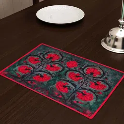 sej by nisha gupta Koi Floral (12x18) Grey & Red Poly Cotton (Set of 4) Placemat image 1