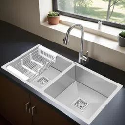 ruhe Premium Stainless Steel Handmade Double Bowl Kitchen Sink |45x20x10 Inches | Matt Finish |Including Waste Coupling|Waste Pipe|Fruit Basket Vessel Sink-picture-16