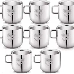 akashmetal (Pack of 8) Laser Printed Double Wall Flawer Design Tea & Coffee Cup Glass Set Water/Juice Glass-picture-27