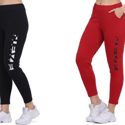 hokkai Pack of 2 Women Solid Black, Red Track Pants-picture-21