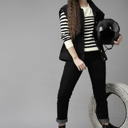 roadster Women Striped Round Neck Multicolor Sweater image 4