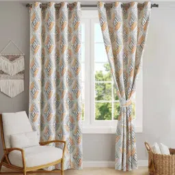 blanc9 Yellow Cotton Floral 9 Ft Semisheer Eyelet Door Curtain-picture-37