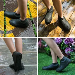 dermeida Wear Resistant Silicone Rain Shoe Covers Silicone Black Boots Shoe Cover, Flat Shoe Cover image 5