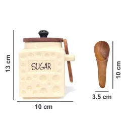 voidrop Ceramic Sugar Tea Jar Container (Set of 2) Airtight Kitchen Storage Containers with Wooden Lids & Spoons Handcrafted Ceramic Canisters for Countertop, Pantry & Home Decor 250ml each image 3