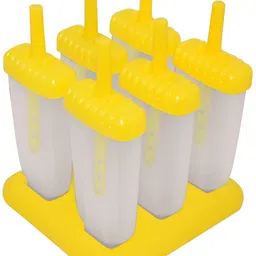 karp Set of 6 Reusable Ice Pop Makers Popsicle Mold Yellow Plastic Ice Cube Tray image 1