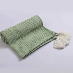 jamio firati Green Solid Cotton 60x50 Inches Sofa Throw image 3