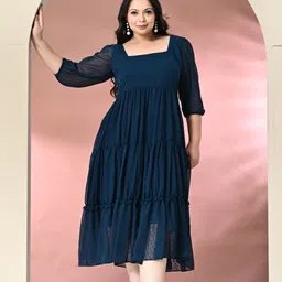 prettyplus by desinoor.com Women Fit and Flare Blue Midi/Calf Length Dress-picture-18