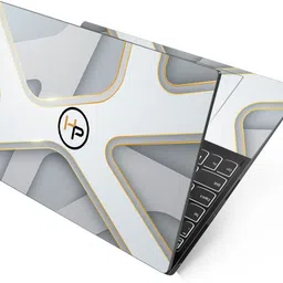 Techfit HD Printed 3D Series Full Panel Laptop Skin Sticker Vinyl Fits Size Upto 15 inches No Residue, Bubble Free Vinyl Laptop Decal 15.6 - Hp Circle Logo on 3D White Bars Golden Edge Stretched Vinyl Laptop Decal 15.6 image 3
