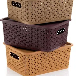 parthsales Plastic plastic 3 pieces medium size multipurpose solitaire storage basket pack of 3 Storage Basket-picture-15