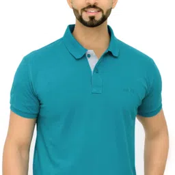 3bros Men Solid Polo Neck Cotton Blend (220 gsm) Green T-Shirt image 1