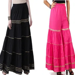 fheo Pack of 2 Women Regular Fit Black, Pink Viscose Rayon Trousers-picture-20
