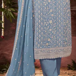 dealbazaars corporation Semi Stitched Silk Blend Salwar Suit Material Embroidered, Embellished, Self Design image 4