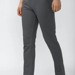 peter england Men Slim Fit Grey Cotton Blend Trousers image 3