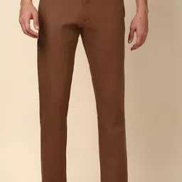 allen solly Men Regular Fit Brown Cotton Blend Trousers-picture-24
