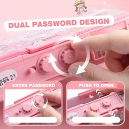 radhey preet Trendy Cute & Pretty Girl Print Multi Compartment Button Operated Password Protected Compass Box For Kids, Price For 1Pc | RP903 Art Plastic Pencil Box image 5