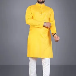 lyplo Men Solid Cotton Blend Straight Kurta image 1