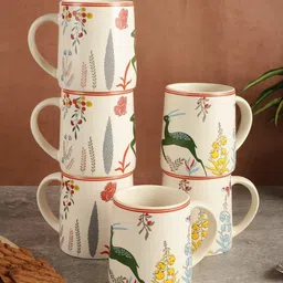 classydesigners Pack of 6 Ceramic Alive Theme Tea Cups, Hand Painted in Pink Art, Set of 6 Cups, 330 ml image 3