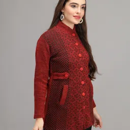 divastri Women Printed High Neck Maroon Sweater image 3