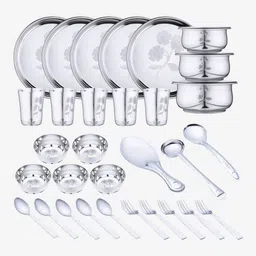 limetro steel Pack of 34 Stainless Steel Laser Printed Flawer Design (Serves 5) Dinner Set-picture-37