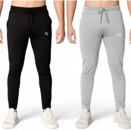 lotex Pack of 2 Men Solid, Printed Black, Grey Track Pants-picture-27