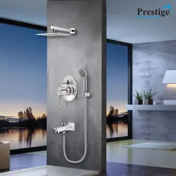 prestige Flora Concealed Body High Flow Diverter Full Set with 6x6 Overhead Bath Spout and Hand Shower Diverter Faucet image 2