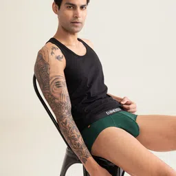 damensch Combed Cotton Moisture Wicking Green Printed Men Brief image 2