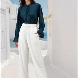 kotty Women Regular Fit White Viscose Rayon Trousers image 1