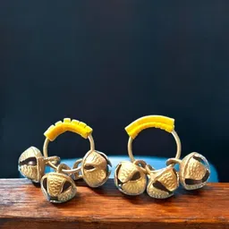 bhakti shringar Brass Ghungroos Rubber Kadi, Clapping Finger Ring for Pooja, Bhajan, Aarti Ghungroo Bells image 2