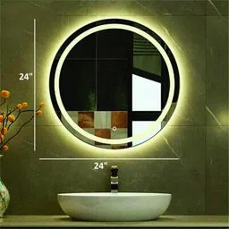 khushi decors Glass Round Frosting LED Mirror (Coolday White, 24" x 24") Bathroom Mirror image 2