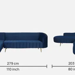 casacraft from pepperfry Valencia Velvet RHS Sectional Sofa (3+ Lounger) in Royal Blue Colour image 2
