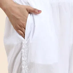 simna chikan Cotton Blend Embroidered Women ["White"] Salwar image 3