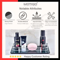 motiqo Premium Black Glass Shelf For Bathroom/Kitchen/Wall rack(12X6 Inch-Pack 2) Glass Wall Shelf image 2