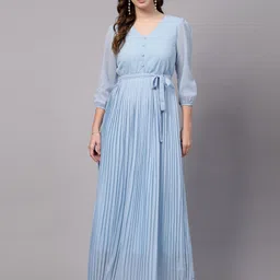 aayu Women Fit and Flare Light Blue Maxi/Full Length Dress-picture-13