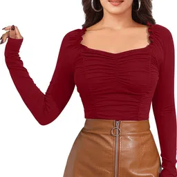 london belly Casual Regular Sleeves Solid Women Maroon Top-picture-15