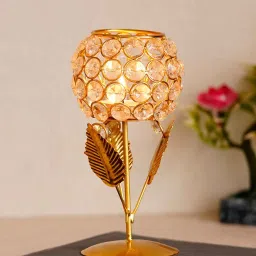 ecraftindia Leaf Shape White Crystal Table Tea Light Holder image 1