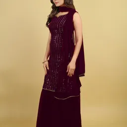 tilki Women Georgette Kurti Sharara Attached Dupatta Set image 4