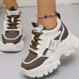 pharaoh Stylish Brown and White Chunky Sneakers with Cushioned Fashion Sole Party Wear For Women image 4