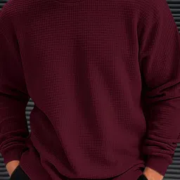 teemex Men Solid Round Neck Cotton Blend Maroon T-Shirt image 1