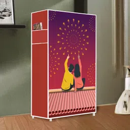 wrt 6 Shelf Couple Printed PVC Collapsible Wardrobe image 2