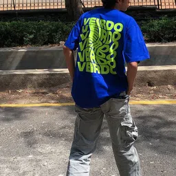 veirdo Oversized Men Printed Round Neck Pure Cotton Blue T-Shirt image 3