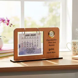 impactplus Wooden 2026 clock eith Motivational Quote 3D Desk Table Calendar" 2026 calendar medium size unique corporate gift for office decor Table Calendar image 5