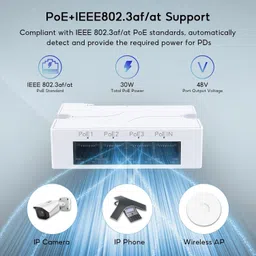 WiredCom PoE Extender 4 Port, IEEE 802.3 af/at PoE Repeater Lan Adapter image 3